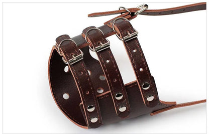 Dog Muzzle Leather Comfort Secure Anti-Barking Muzzles for Dogs Breathable and Adjustable Dog Muzzle Allows Drinking and Eating