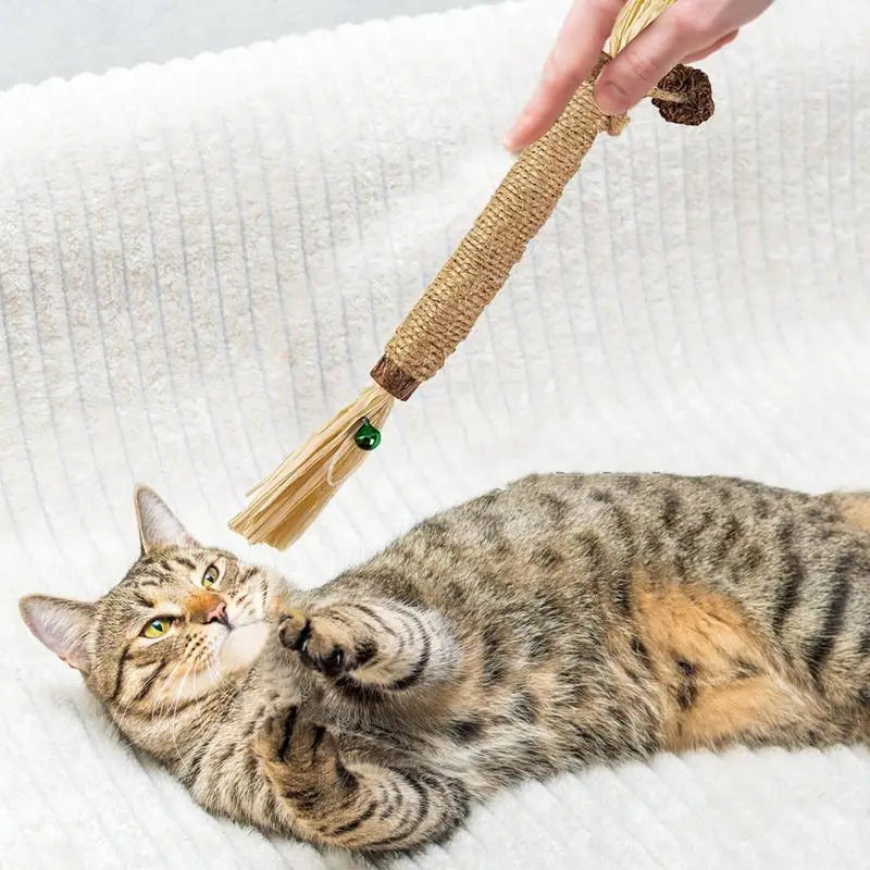 Silvervine Sticks For Cats Catnip Molar Rod With Bell For Indoor Cats Edible Interactive Cat Nip Ball Teethers With Raffia Sisal