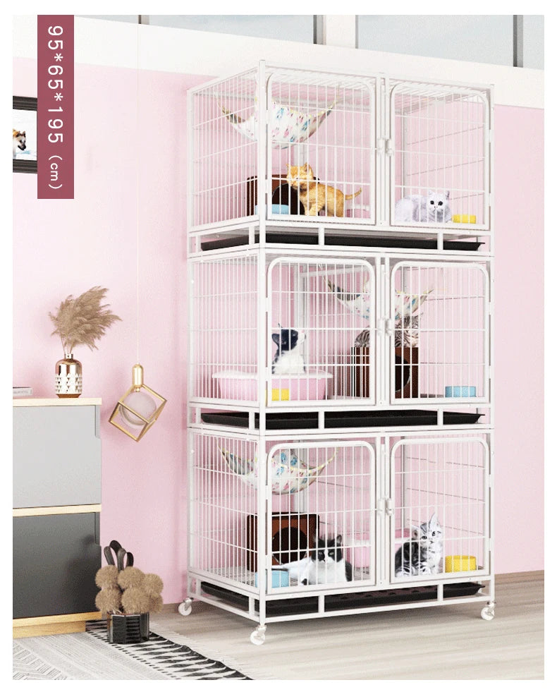 Outdoor Animal Cage Metal Pet Breeding Cage Stainless Steel Wire 6-Door 3-Layer Cat Cage With Wheels