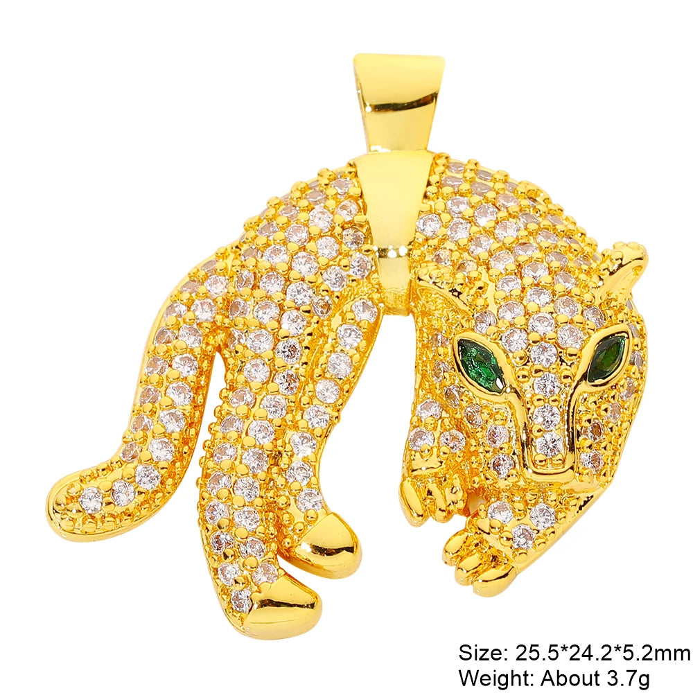 Juya 18K Real Gold Plated Cubic Zircon Bear Lion Bird Tiger Panther Head Leopard Charms For DIY Pendant Necklace Bracelet Making