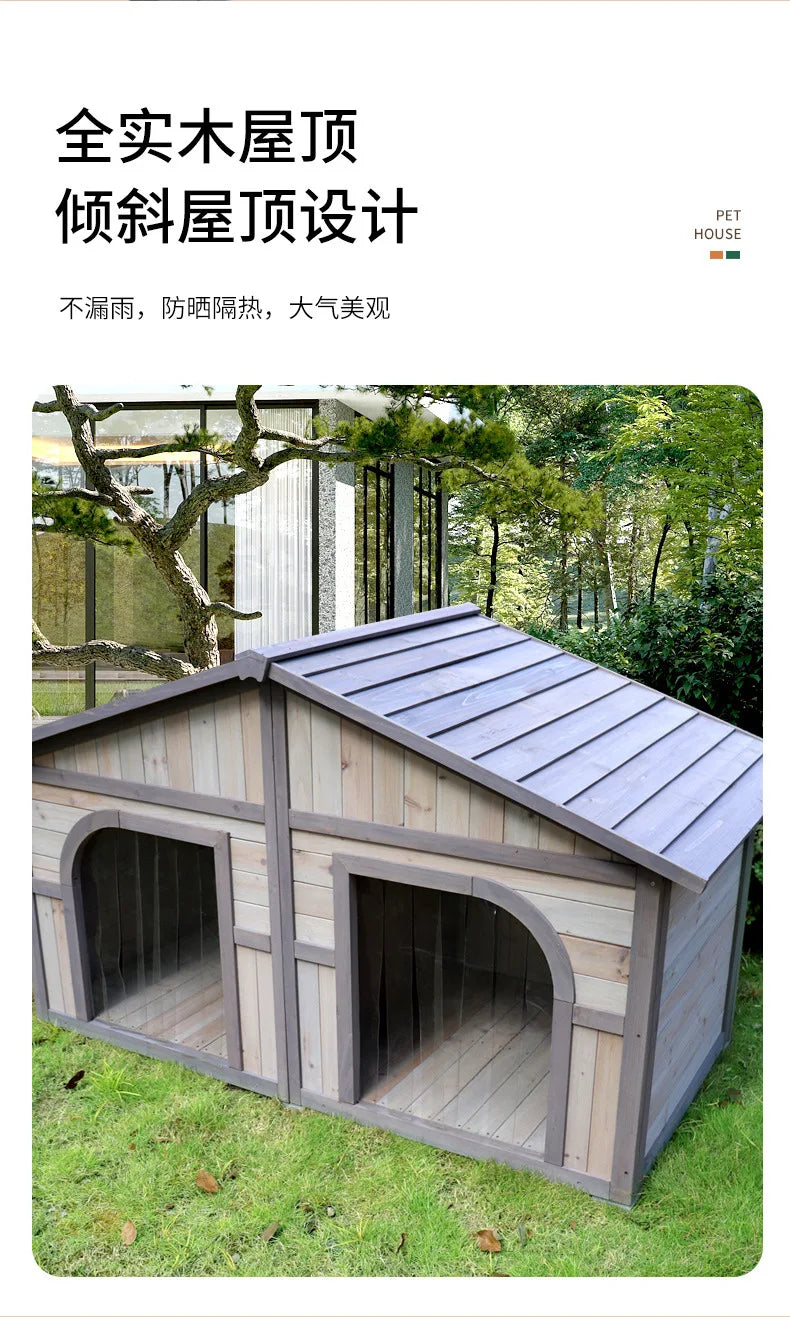 Solid wood dog house dog villa wooden kennel waterproof and rainproof outdoor large kennel dog house type pet