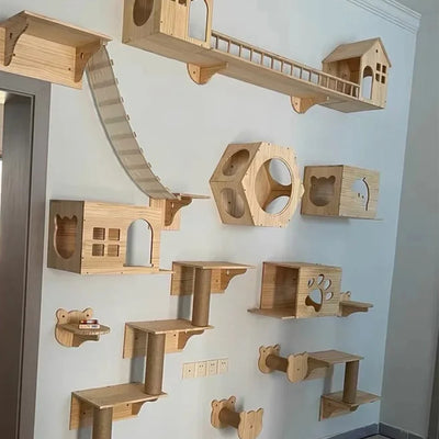 Cat Mounted Climbing Wall Cat Hammock & Cat Climbing Ladder Cat House Cat Shelf Sisal Nest for Kitten Playing & Rest Pet Toys