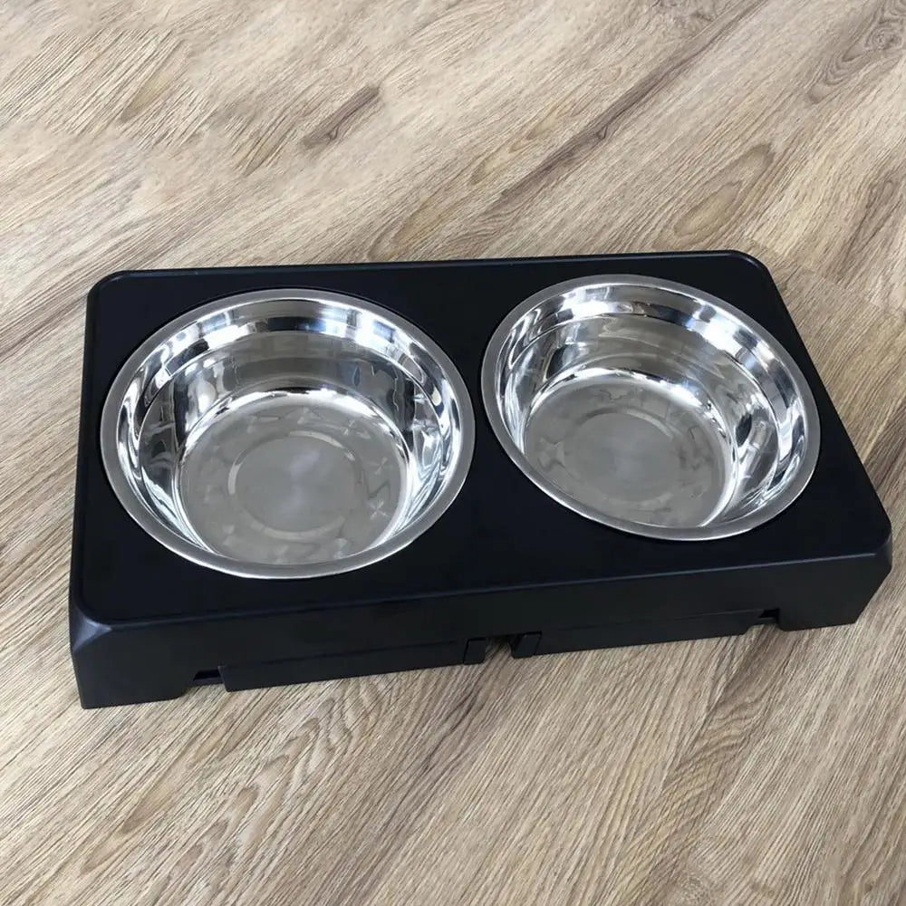 Elevated Stainless Steel Pet Feeding Bowls Height Adjustable Dog Bowl with Stand Cat Bowls Food Water Set with Two Bowls