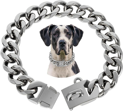23MM Gold Chain Dog Collar Luxurious Sliver Gold Cuban Link Dog Collar with Secure Snap Buckle for Medium and Large Pit Bulls