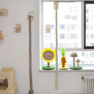 Wall Mounted Cat Tree Climbing Rope Wooden Cat Climbing Shelf with Sisal Rope Kitten Training Claw Grinding Indoor Cat Furniture