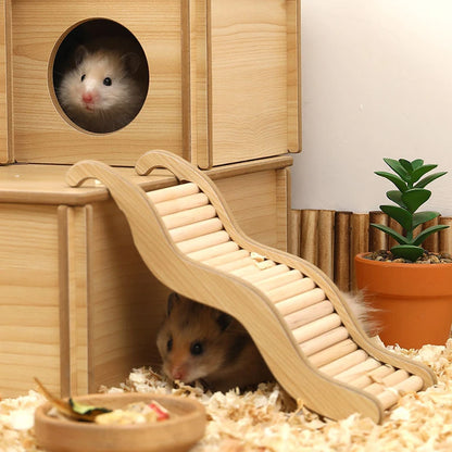 Smooth Hamster Hideaway Wooden Hamster House with Climbing Ladder Small Pet Castle Arch Bridge for Dwarf Mice Gerbils Small Pets
