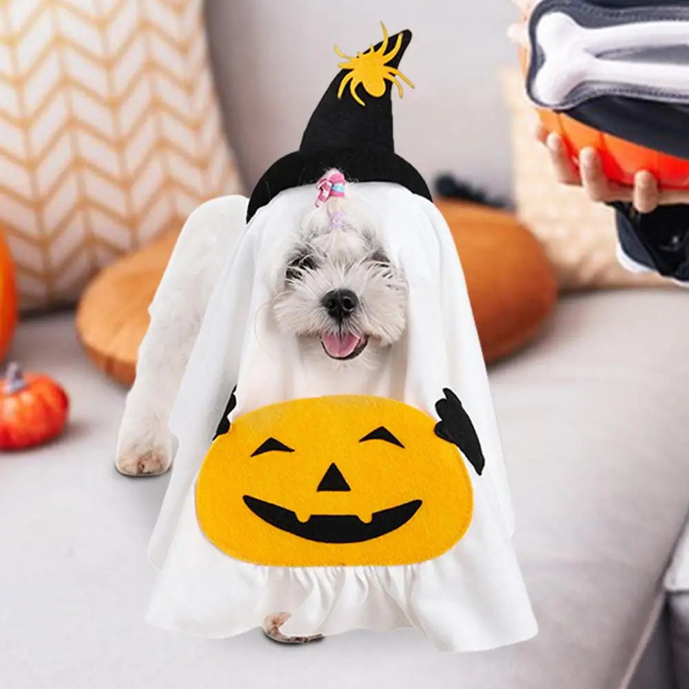 Halloween Costume for Dogs Witch Hat Pumpkin White Ghost Costume Fancy Dress for Dogs Cats Pet Outfits for Halloween Cosplay