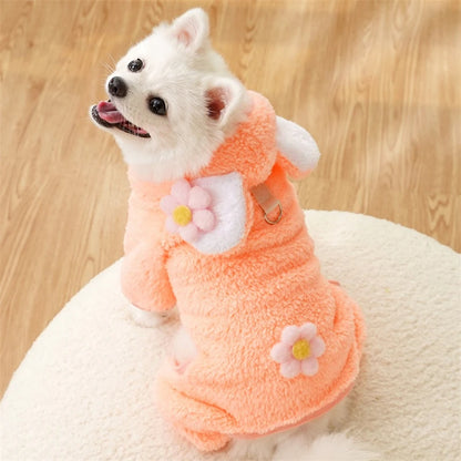 Soft Flannel Pet Dog Clothes Light Blue Solid Flower Winter Overalls for Cats New Year Cosplay Chihuahua Coat Kitten Sweatshirts
