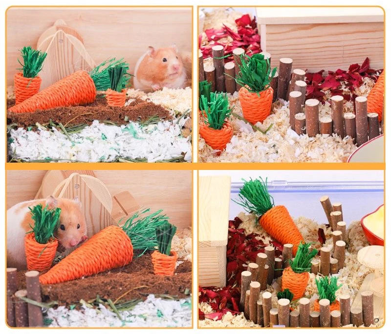 Natural Paper Rope Rabbit Puzzle Toy Grass Weaving Radish Carrot Shape Pet Accessories Guinea Pig Chinchillas Small Animals Toys