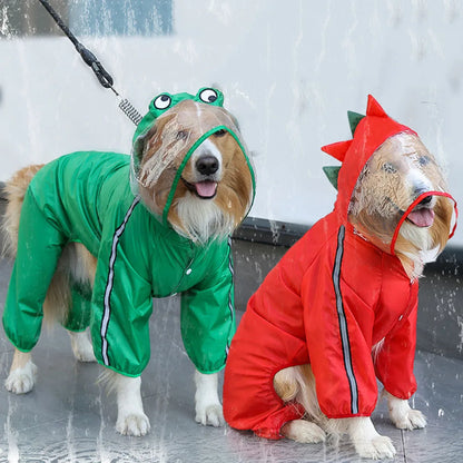 Frog Dinosaur Shape Dog Raincoat Costume for Medium and Large Dogs Waterproof Pet Jumpsuit Clothes Dog Rain Jacket for Labrador