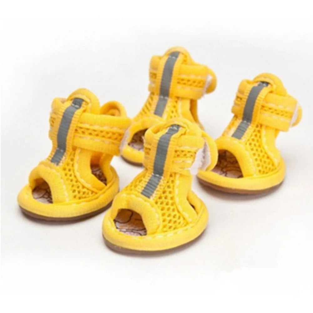 4pcs Small Size Dogs Mesh Sandals Breathable Summer Dog Shoes Safety Reflective Anti-Slip Sneakers for Puppy Teddy Pet Supplies