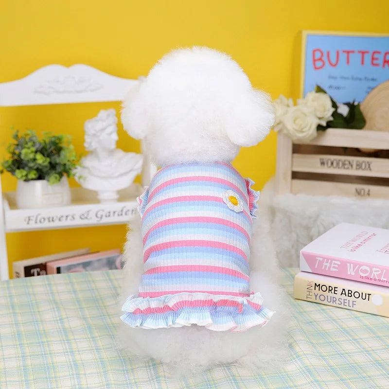 Summer Dog Clothes Pet Dog Vest Dress Dog Knitted Striped Dog T Shirt Chihuahua Bichon Clothing Kitten Puppy Girls Dog Costume