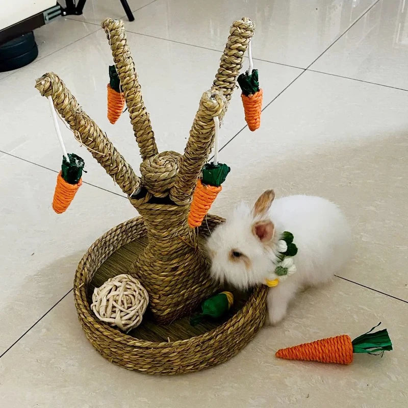 Natural Paper Rope Rabbit Puzzle Toy Grass Weaving Radish Carrot Shape Pet Accessories Guinea Pig Chinchillas Small Animals Toys