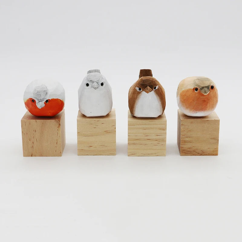 Wooden Bird Figurine Ornaments Handmade Carving Animals Miniature Crafts Art Decor Home Desktop Decoration Children Gifts