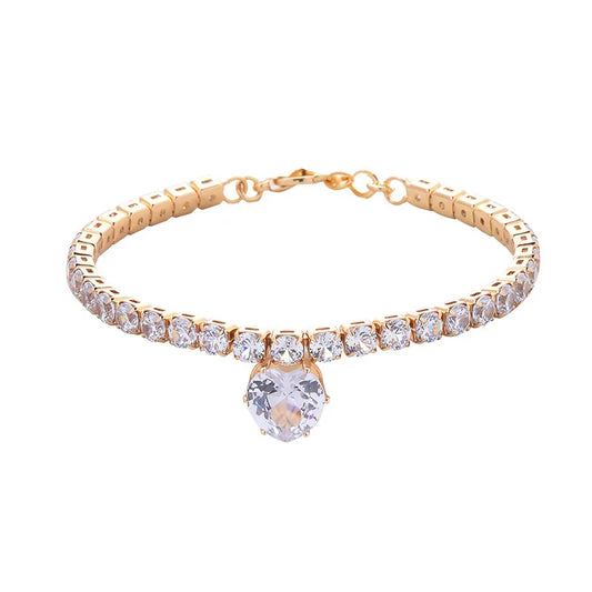 Luxury Gold Dog Chain Collar with Heart Diamond Rhinestone Cat Necklace Crystal Jewelry Pet Accessories for Small Dogs York Cats