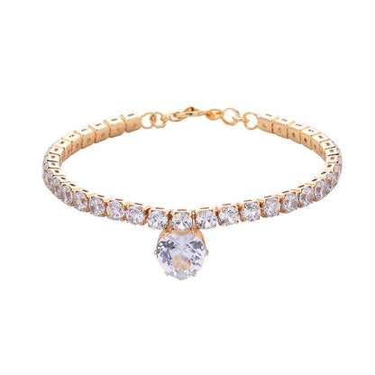 Luxury Gold Dog Chain Collar with Heart Diamond Rhinestone Cat Necklace Crystal Jewelry Pet Accessories for Small Dogs York Cats