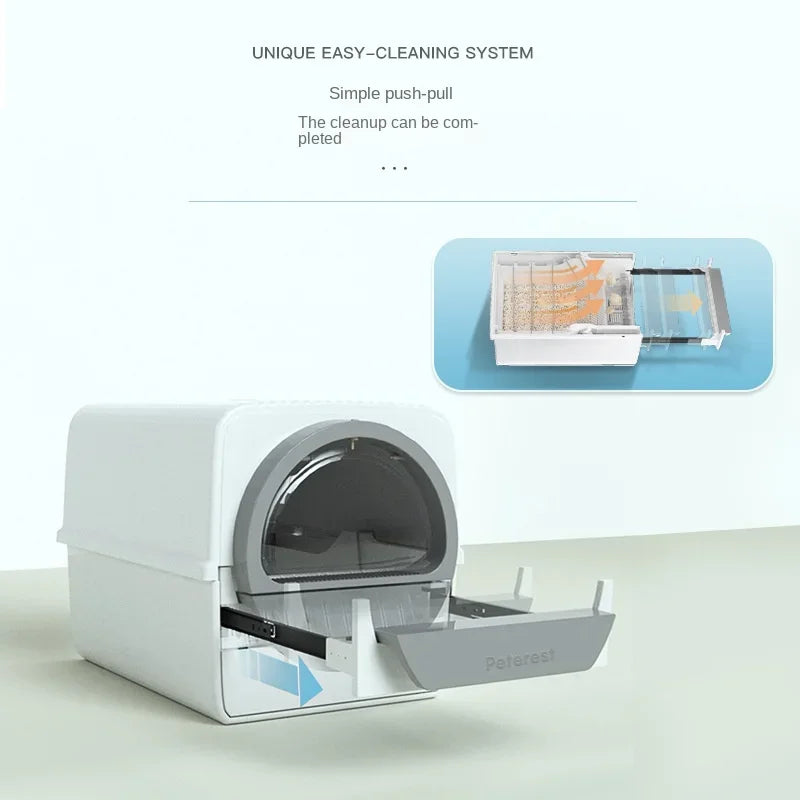 Large Fully Closed Semi-Automatic Cat Litter Box Easy Clean with Durable Plastic Hand-Pulled Shovel Accessory Cat Toilet
