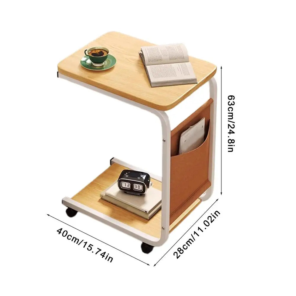 End Table C Shape Small Side Table For Living Room Double Layer Movable Side Table For Sofas Living Rooms Bedside Areas Small