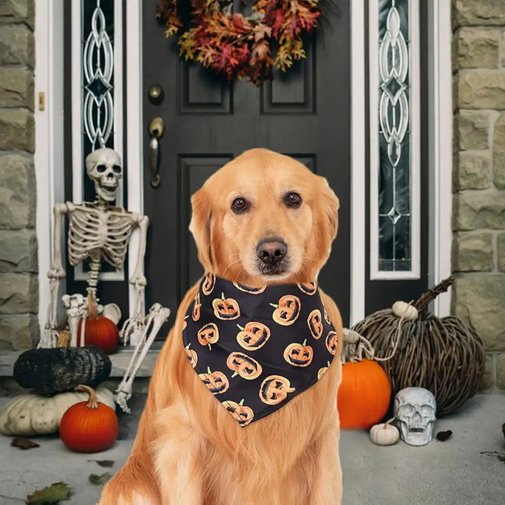 Dog Scarf Pet Costume Saliva Towel Adjustable Pumpkin Dog Scarf Triangle Pet Scarf Skull Washable For Boy Girl Toy