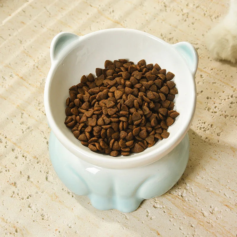 Cat Bowl Ceramic High Foot Diagonal Mouth Neck Protection Cat Food Bowl Large Diameter Drinking Bowl Anti Overturning Cat Food B