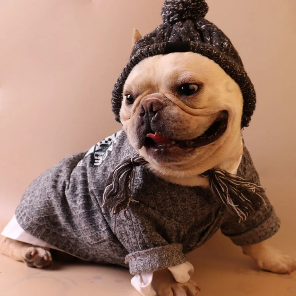 Winter Soft Dog Hat Warm Pet Dog Knitted Hat with Ear Holes Windproof Knitting French Bulldog Hat for Puppy Small Medium Dog Cap