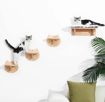 Cat Climbing Wall Mounted Hammock Scratching Post for Cat Wooden Furniture Ladder Steps Cats Sleeping and Playing