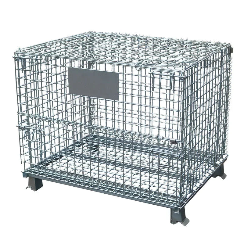 Heavy Duty Foldable Warehouse Iron Wire Cage Mesh Collapsible Container Pallet Cage Metal Collapsible Shipping Cage with Wheels