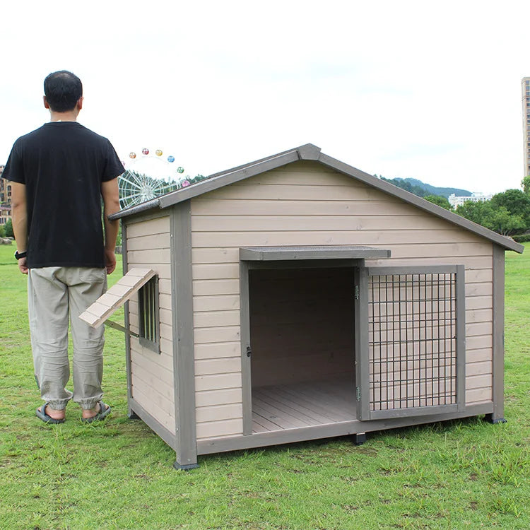 Outdoor Solid Wood Sunscreen Rain Protection Dog House Kennel Large Medium-sized Dog Courtyard Villa Universa