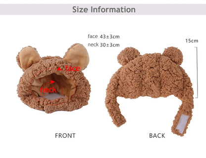 Cute Bear Shaped Hat for Cat Christmas Protective Pet Dogs Cosplay Head Wear York Solid Color Winter Kitten Costume Accessories