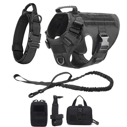 Tactical Training Large Dog Harness Collar Leash Molle Pouches Military Service Dog Vest Heavy Duty Dog Harness for Medium Dogs
