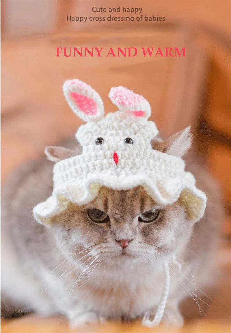 Luxury Design Pet Hat for Small Dogs Knitting Animal Shaped Cosplay Puppy Head Wear Caps New Year Warm Lace Up Cat Accessories