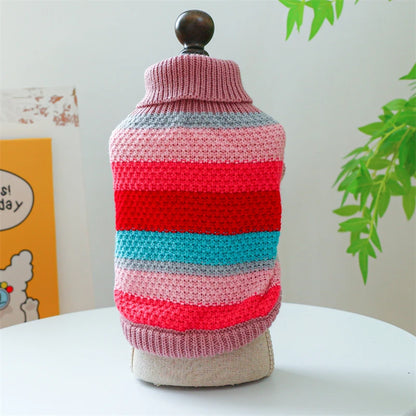 Striped Color Pet Dog Sweaters High Collar Warm Winter Clothes for Small Medium Puppy Knitted Sweatshirt New Year Winter Coat