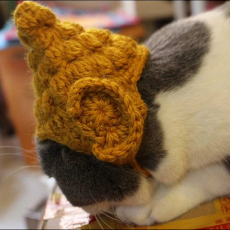 Winter Cosplay Buddha Pet Dog Hat Ginger Ear Protective Head Wear for Small Puppy New Year Lace Up Yorkshire Cat Accessories