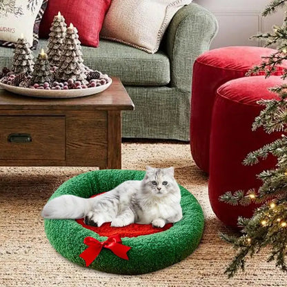Small Pet Bed Christmas Kitten Puppy Bed Plush Cushion Soft Round Pet Cushion Comfortable Pet Plush Bed For Cats Or Small Dogs