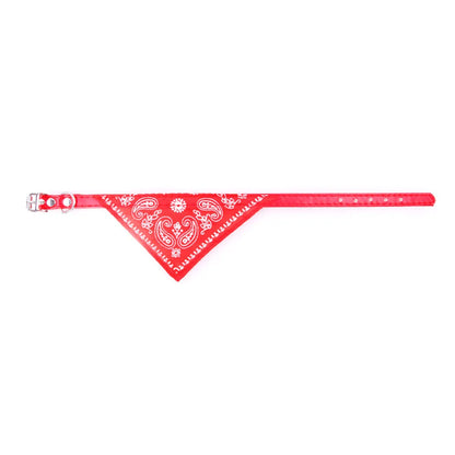 Small Dog Cat Bandana Collar Adjustable Puppy Dog Kitten Neckerchief PU Collar with Printed Triangular Scarf Pet Collar for Cat
