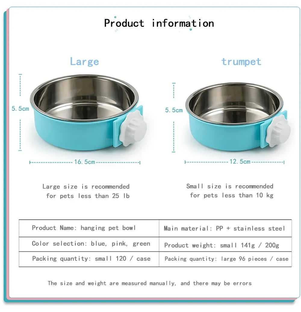 Pet Bowl Can Hang Stationary Dog Cage Bowls Stainless Steel Dog Cat Hanging Bowls Feeding Container for Small Dogs Accessorie