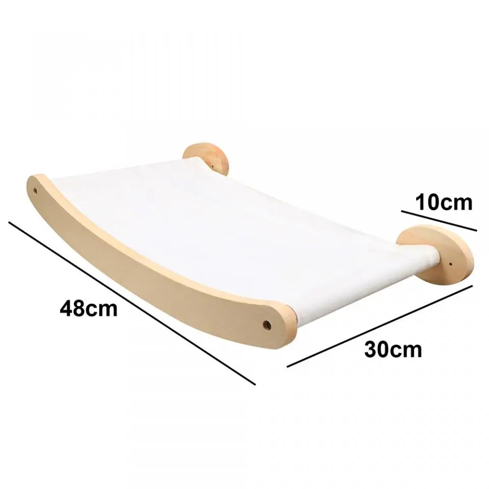 Cat Wall Mounted Wooden Cat House and Hammock for Kitten Living Platform and Ladder for Jumping Climbing Cat Indoor Furniture