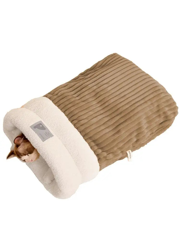 Cat Sleeping Bag Soft Cat Bed Warm Pet Pocket Type Quilt Bed Semi-Enclosed Warming Burrow Cat Bed Dog Bed For Camping