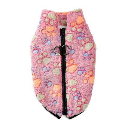 Fleece Dog Clothes Winter Warm Puppy Jacket For Small Dogs Cats Sweater Coat With Zipper D Ring Cute Print Chihuahua Pet Outfits