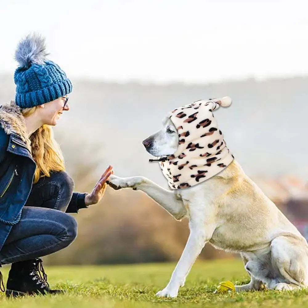 Dog Neck Warmer Soft Warm Leopard Pet Dog Snood Neck Cute Drawstring Pet Snood Thermal Pet Ear Warmer Hat For Dog Cat Rabbit