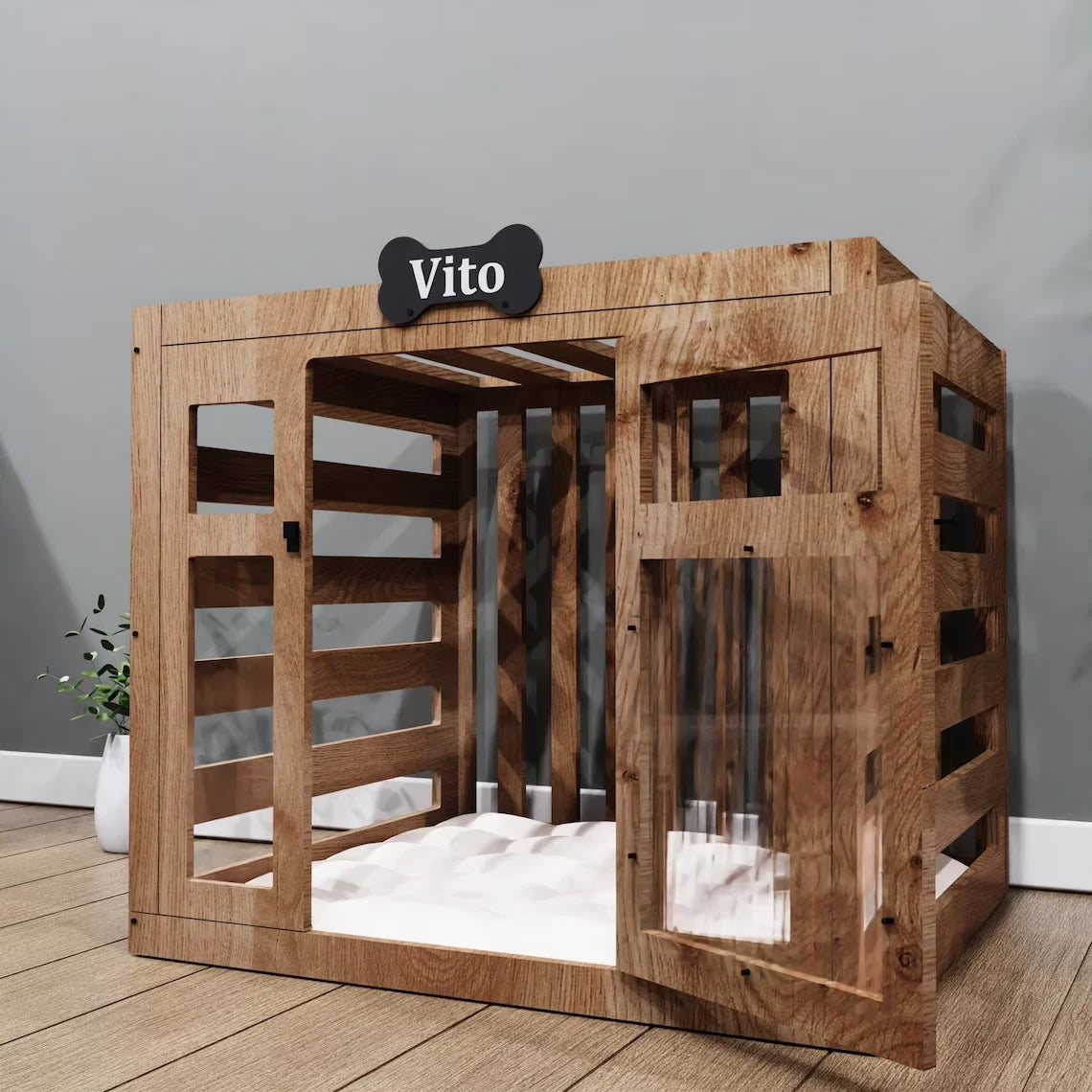 JUNJI Modern Indoor Wood Dog House Luxury Durable Eco-Friendly Large Wooden Pet House Wood Dog Kennel Furniture