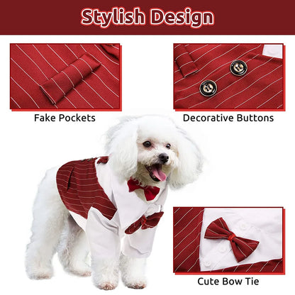 Dog Tuxedo Formal Dog Suit Shirt with Bow Tie Pet Stripe Suit for Wedding Birthday Party Puppy Prince Costume for French Bulldog