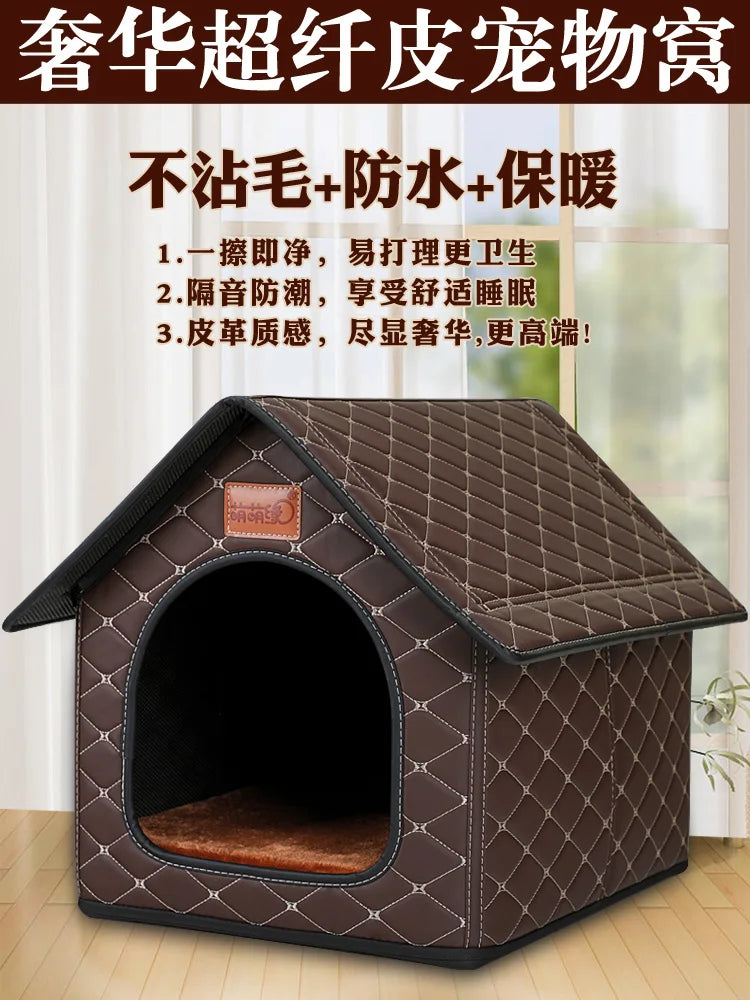 Kennel Winter Warm Waterproof Removable Washable Closed House Kennel Villa Small Dog Corgi Law 11 Pet Nest