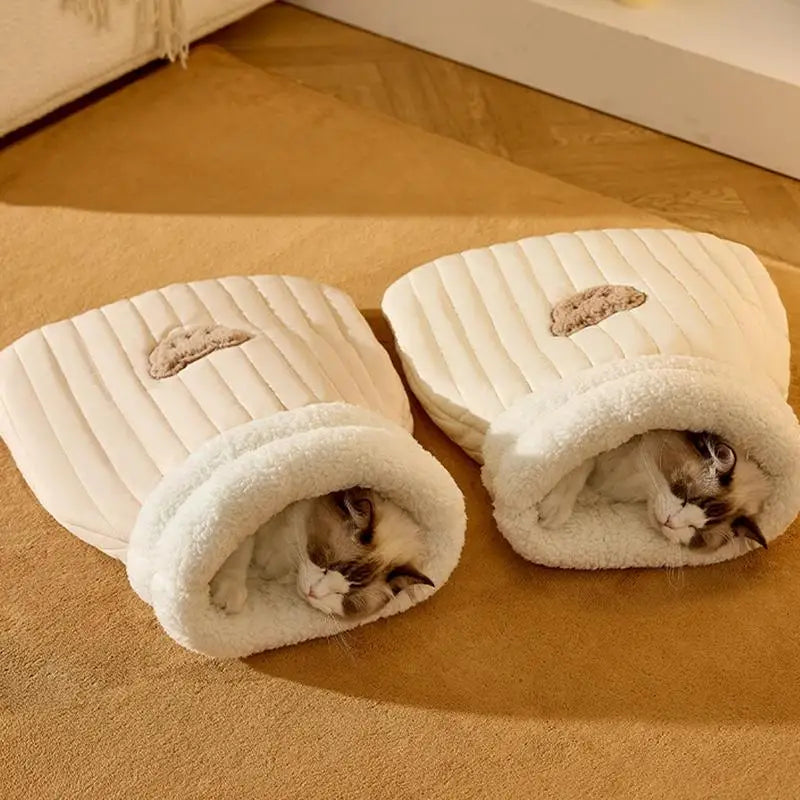 Pet Mat Warming Pad Sack Washable Cozy Cats Beds Easy Access Cat Sleeping Bag With Cute Bear Pattern For Cats And Small Dog