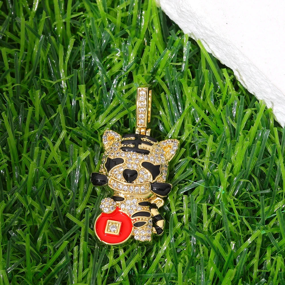 Juya 18K Real Gold Plated Cubic Zircon Bear Lion Bird Tiger Panther Head Leopard Charms For DIY Pendant Necklace Bracelet Making