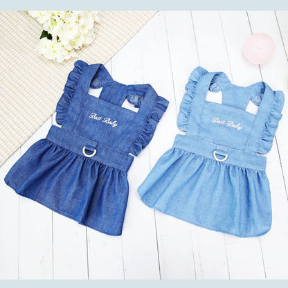 Dog Dress for Small Dogs Girl Clothes Dog Denim Dress Puppy Skirts Summer Pet Dress with Harness Hole for Small Medium Dogs Cats