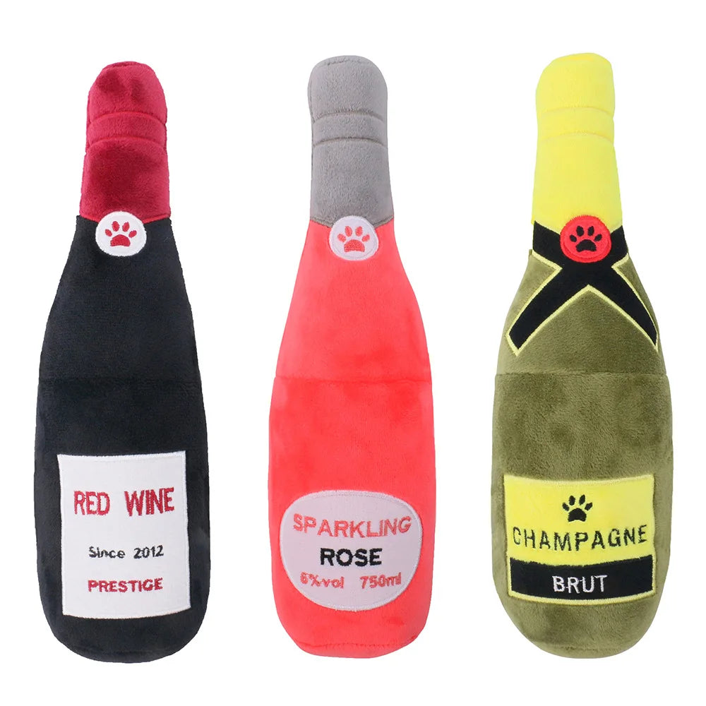 Dog Plush Toy 27 Cm Plush-filled Champagne Bottle Squeaking And Sounding Pet Dog Toy Products Fleece Squeak Toys