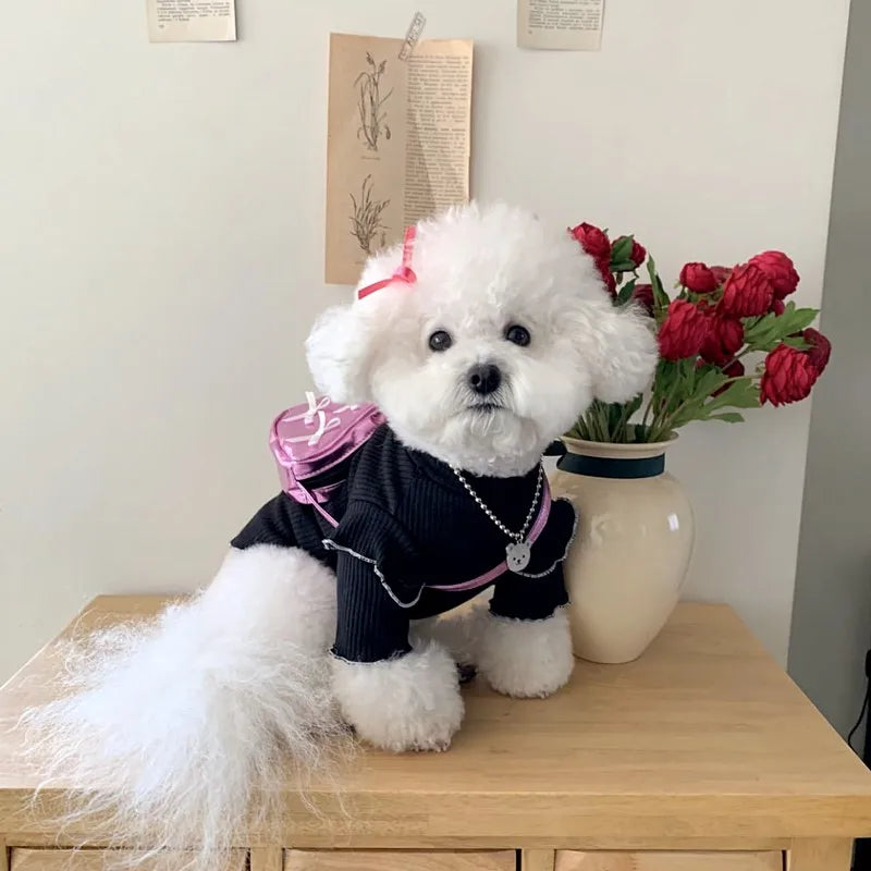 Cute Bow Dog Vest 2024 Dog Clothes Puppy Pullover Summer Pet Clothes Breathable Two-Legged Clothes Solid Color Cat Pet Products