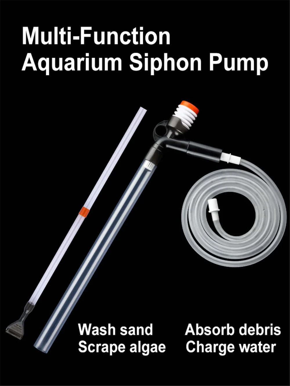 Press-Type Siphon Pump Aquarium Gravel Cleaner With Glass Scraper Fish Tank Water Changer Kit Adjustable Water Flow Sand Cleaner