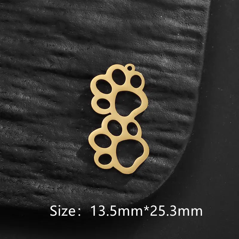 5pcs/Lot Stainless Steel Charm Paws Cat Claws Cute Animals Sliver Gold Color Charm Pendant For DIY Bracelet Jewelry Findings